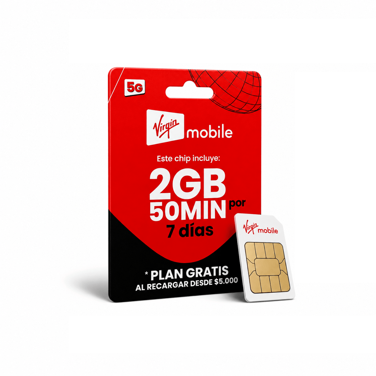 Chip prepago 2GB + 50 Min por 7 días